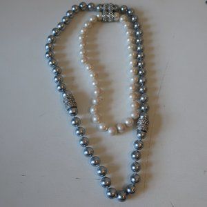 2PC MACYS CREAM/SILVER FAUX PEARLS COSTUME NECLACE